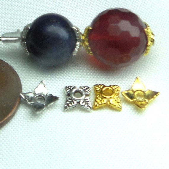 6mm* Leaf Bead Caps GOLD & ANTIQUE SILVER Plated 6x7mm* Four Petal Square Caps Fits 10mm+ Lead/Ni Free Diy Jewelry Making Supply Bulk 200+**