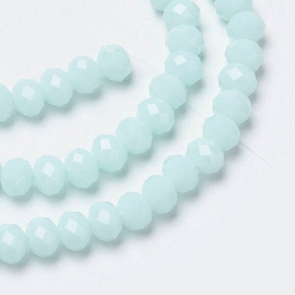 68pc** 8mm OPAQUE AQUA Crystal Beads 6x8mm Light Baby Blue Glass Rondelles CHINESE 8x6mm Pale Lt Turquoise Diy Jewelry Making Supplies