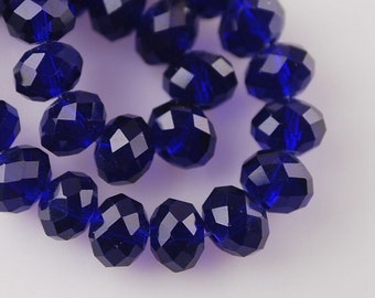 72pcs** 8mm COBALT Blue Crystal Beads 6x8mm Dark Sapphire Faceted Glass Rondelles Like 6x4mm Indigo Chinese Diy Jewelry Making Supply