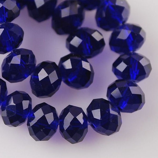 72pcs** 8mm COBALT Blue Crystal Beads 6x8mm Dark Sapphire Faceted Glass Rondelles Like 6x4mm Indigo Chinese Diy Jewelry Making Supply