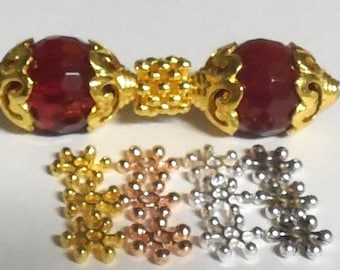 8mm Daisy Spacer Beads: Gold, Silver, Rose, Antique Plated DIY Bulk Wholesale
