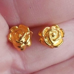 30/ 6mm Gold Flower Beads HOLE: 1.5mm 6x6.6mm ROSE Focal Spacers Metal Plated Lead Free Nickel Free Diy Jewelry Making Supply image 1