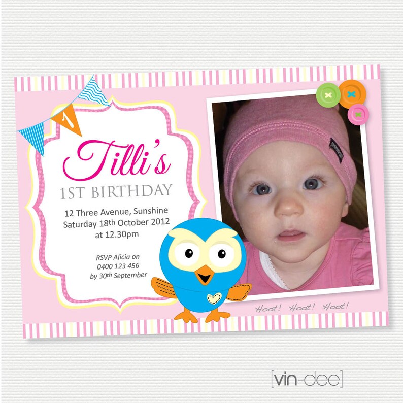 Hoot The Owl Birthday Invitation with Photo DIY Printable