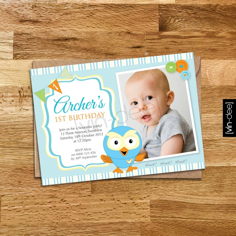 Hoot The Owl Birthday Invitation with Photo DIY Printable
