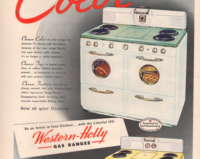 1950 Westernholly Gas Range Print Ad Stove With Pastel Etsy