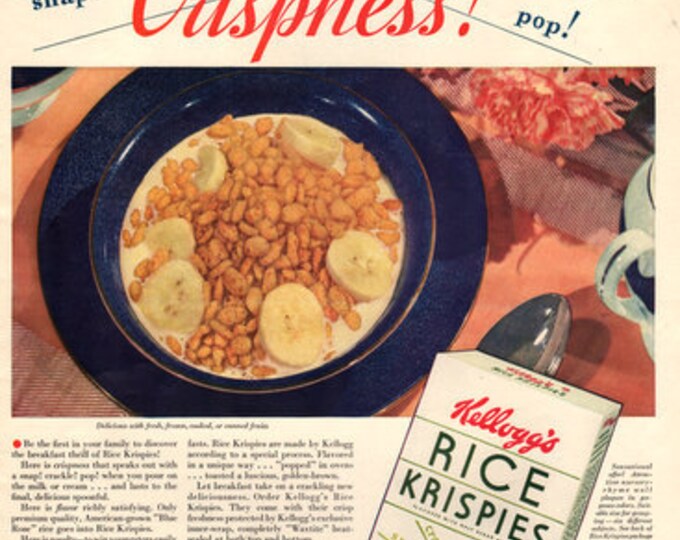 1940 Kellogg's Rice Krispies Cereal Print Ad Snap Crackle Etsy