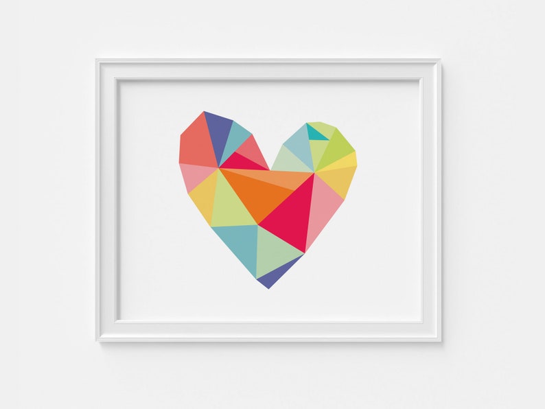 Geometric print colorful heart art printable wall decor Etsy