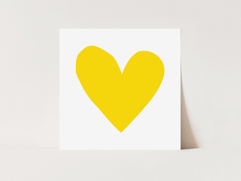 Yellow heart art monochrome print printable wall decor Etsy