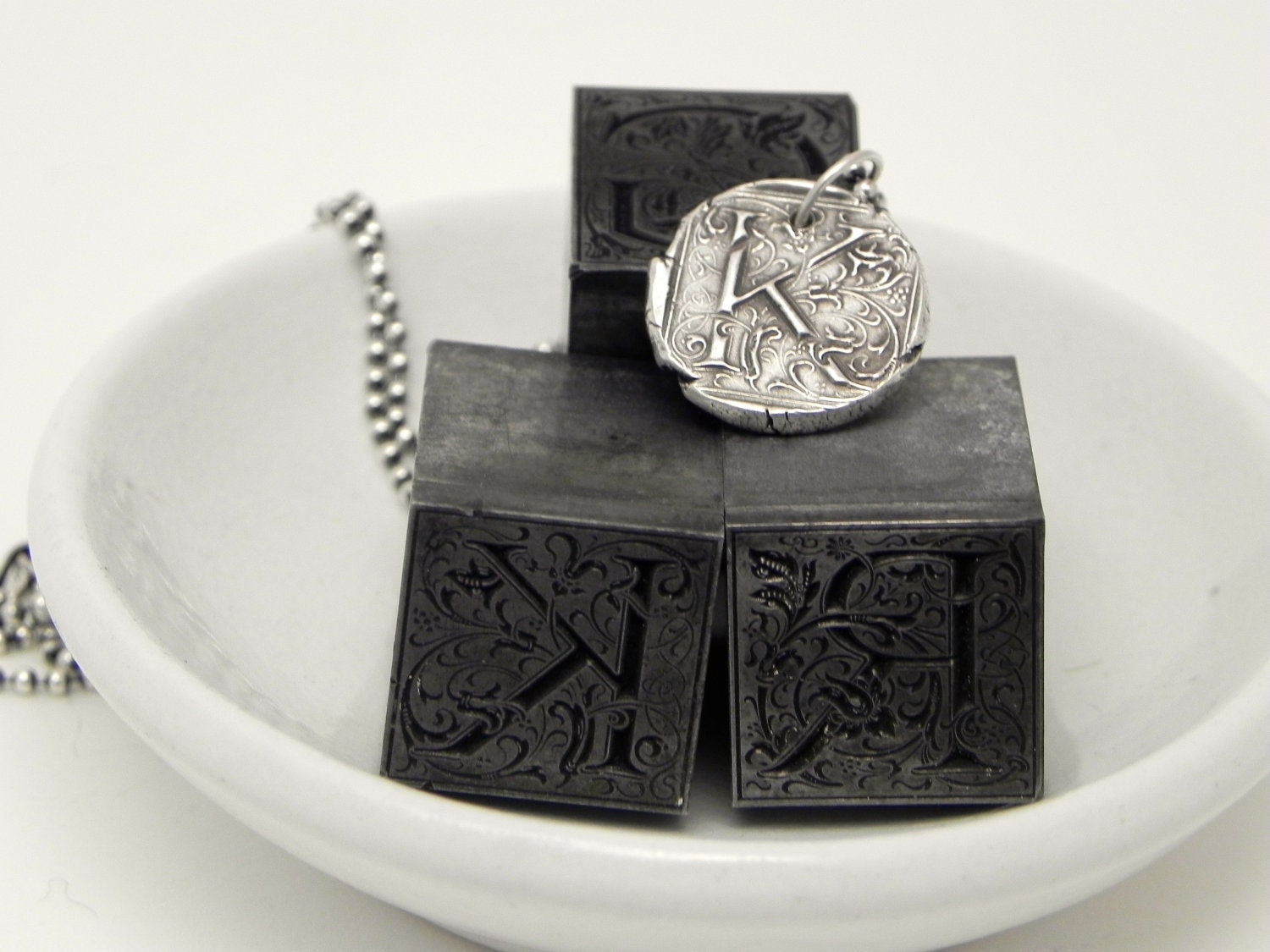 Custom Silver Wax Seal Initial Necklace Etsy