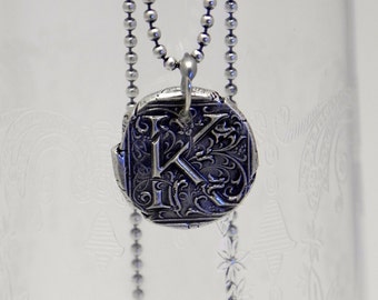 Custom Silver Wax Seal Initial Necklace