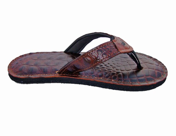 Alligator Relieve cuero Flip Flops-Men's Zapatos Zapatos para hombre Sandalias Chanclas 