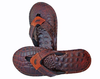Leren teenslippers met alligator-reliëf-heren