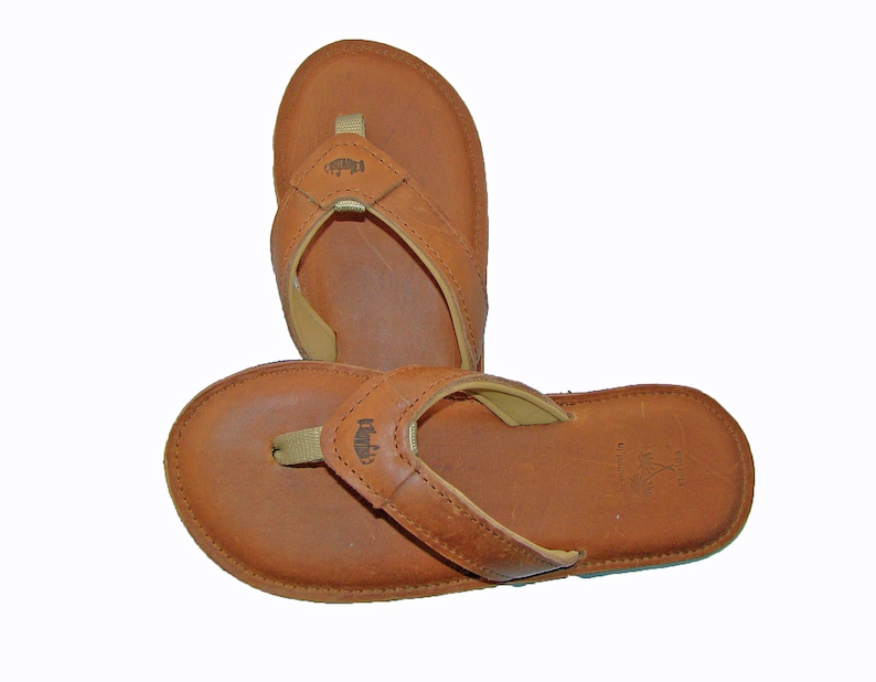 Men's Deleon Tan Leather Flip Flops - Etsy