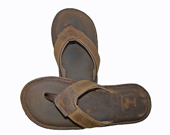 Men's de Leon Brown Leather Flip Flops