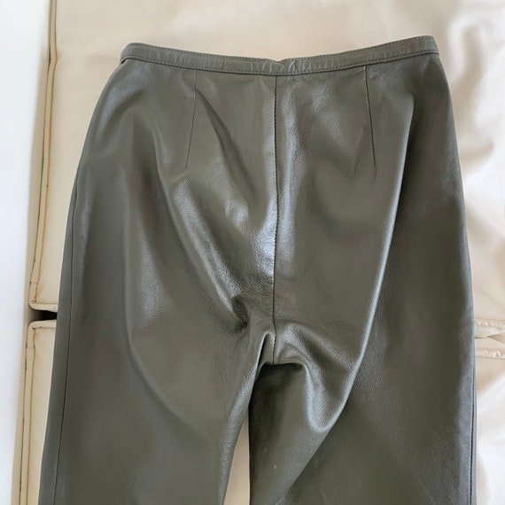 90s Women's Olive Green Low Cut Leather Pants Y2k… - image 3