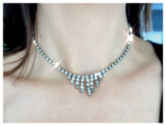 Rhinestone Art Deco Art Nouveau Choker Necklace - image 1