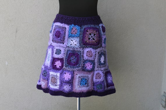 Purple crocheted A-line skirt