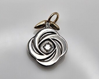 UPCYCLED | Solid 10K Gold, Diamond & Black Rhodium Rose Flower Pendant. Made from vintage tie tack.