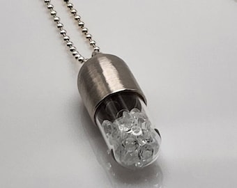 ORIGINAL DESIGN | Pill Capsule Necklace in Brushed Sterling Silver and Glass with Loose Quartz Gemstones