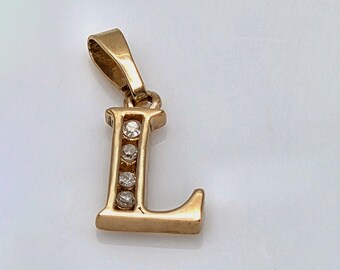 VINTAGE | 14K Solid Gold and Diamonds Letter L Chunky Pendant Charm