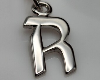 VINTAGE | RARE | 10K Solid White Gold Chain and Solid 925 Silver Letter R Pendant on Necklace — with bonus silver chain
