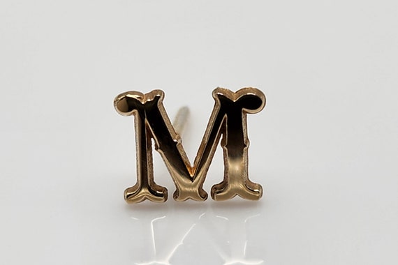 Tie Tack — Letter M Solid 14K Gold Vintage Letter… - image 1