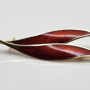 VINTAGE | Sterling Silver Vermeil Abstract Modern Red Leaves / Leaf Pin Brooch in Orange Red Enamel by Thune of Norway