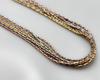 VINTAGE | Gold & Sterling Silver Fun and Sparkly '80s Style Layered 16" Chain Necklace: Plated in Tri Color Rose, Yellow, White Gold