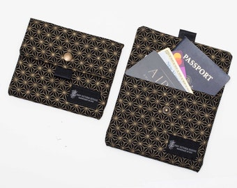 Black and Gold Travel Wallet with 2 Pockets, Small Fabric Passport Holder Bag, Travel Accessories or Face Mask Pouch