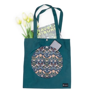Bolsa de viaje con diseño de pájaro verde, con bolsillo y asas largas, de William Morris, impermeable, ideal como regalo para amantes de las aves.