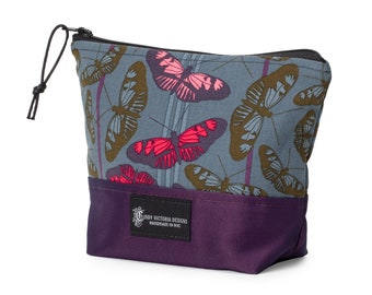 Small Zipper Pouch with Butterfly Fabric in Purple, Cute Pencil Case with Waterproof Lining, Small Makeup Bag or Accessory Bag