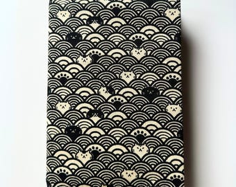 Cute Cat Fabric Notebook Journal with Removable Cover, A5 Size, 120 Lined Pages, Blank Book, Handmade in NYC, Pet Kitty Animal Lovers Gift