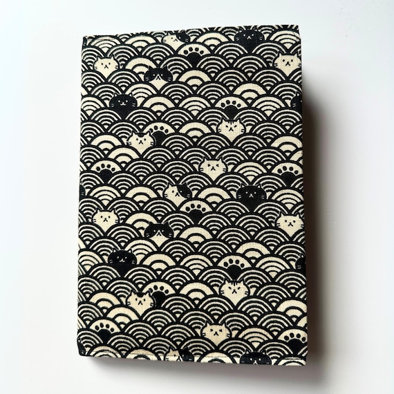 Cute Cat Fabric Notebook Journal with Removable Cover, A5 Size, 120 Lined Pages, Blank Book, Handmade in NYC, Pet Kitty Animal Lovers Gift