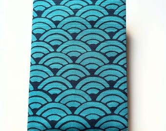 Wave Fabric Notebook Journal with Cover, A5 Size, 120 Lined Pages, Blue Cotton Linen, Handmade in NYC, Reusable Washable Blank Book