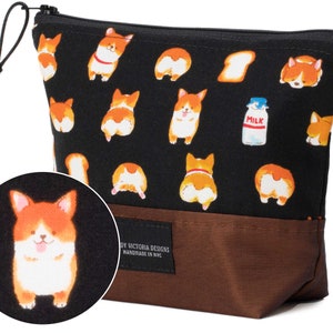 Small Zipper Pouch in Cute Corgi Fabric, Toiletry Makeup Bag with Waterproof Lining, Accessory Pouch, Dog Lover Gift for Dog Mom