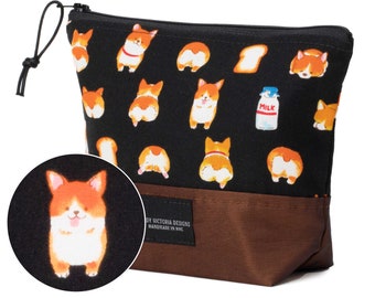 Small Zipper Pouch in Cute Corgi Fabric, Toiletry Makeup Bag with Waterproof Lining, Accessory Pouch, Dog Lover Gift for Dog Mom