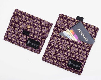 Purple and Gold Travel Wallet with 2 Pockets, Fabric Cable Organizer Bag for Charger Cords, Tech Pouch or Headphone Case with Snap Closure