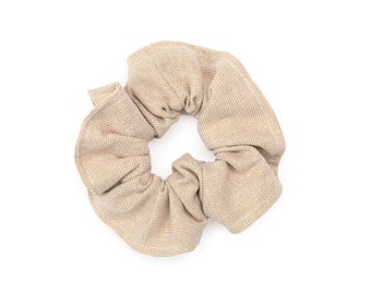 Gold Hair Scrunchie in Metallic Linen, Handmade Cotton Long Hair Elastic