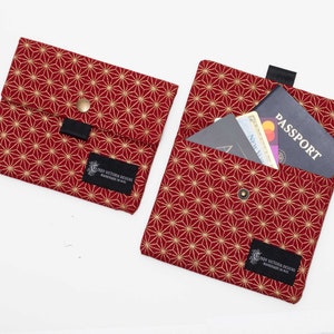 Cartera de viaje roja y dorada con 2 bolsillos, Neceser de tela de algodón japonés o Estuche organizador, Grandes regalos de viaje