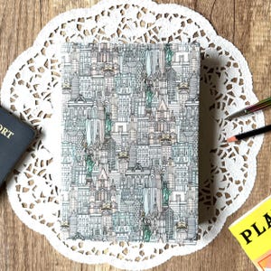 NYC Skyline Notebook Journal with Removable Cover, A5 Size, 120 Lined Pages, New York Buildings Architecture Souvenir, Handmade in NY