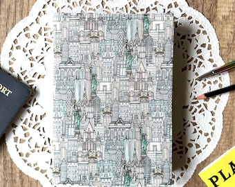NYC Skyline Notebook Journal with Removable Cover, A5 Size, 120 Lined Pages, New York Buildings Architecture Souvenir, Handmade in NY