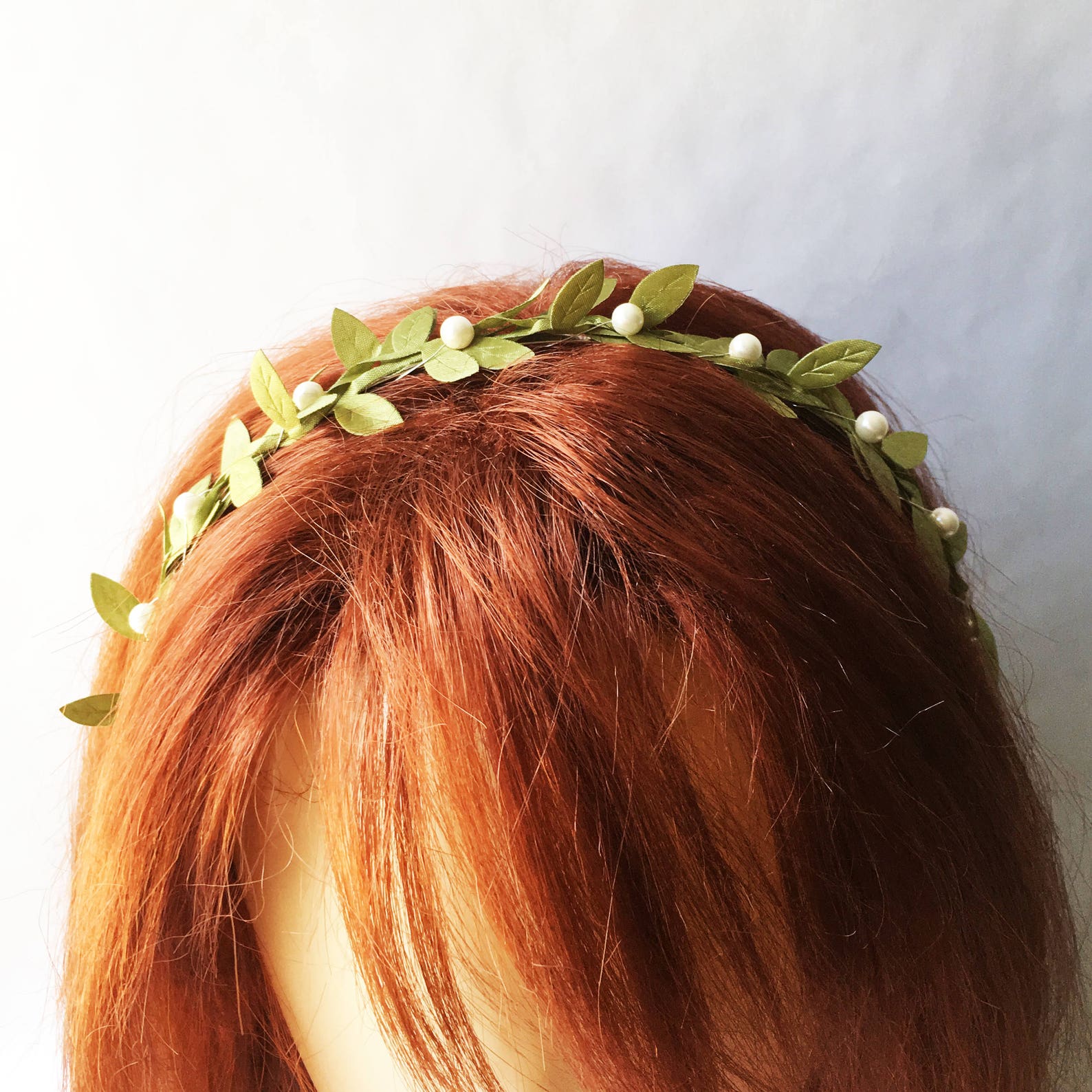 Green leaf headband pearl greenery leaf crown hippie vine Etsy