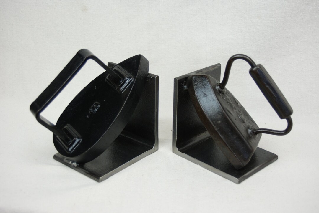 Vintage Cast Iron Iron Bookends, Welded to Steel Base, Industrial Style Etsy