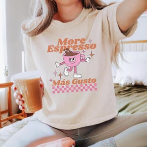 Mer Espresso Más Gusto Kaffeälskarens Boxy T-shirt, Rolig T-shirt för Dam, Avslappnad Sommartopp, Present till Baristavänner, Espresso T-shirt, Java T-shirt