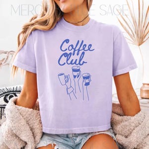 Coffee Club Women&#39;s Boxy Tee, Chill Casual Top, Gift for Friends, Cute Coffee Lover Apparel Aesthetic, Java Vibes, Coffee Club Cropped Tee