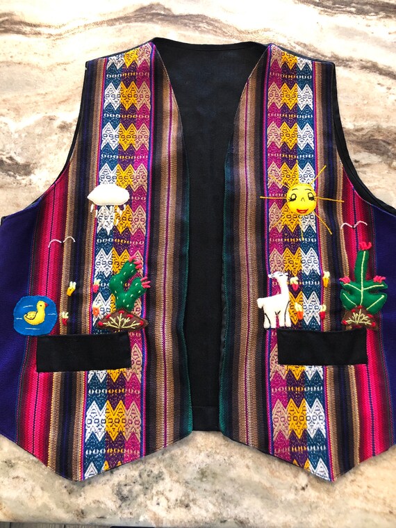 Cactus Embroidered Vest Boho Chic Vest Aztec Vest Hand Embroidered Vest Smiling Sunshine Striped Vest Unique Vest Aztec Top