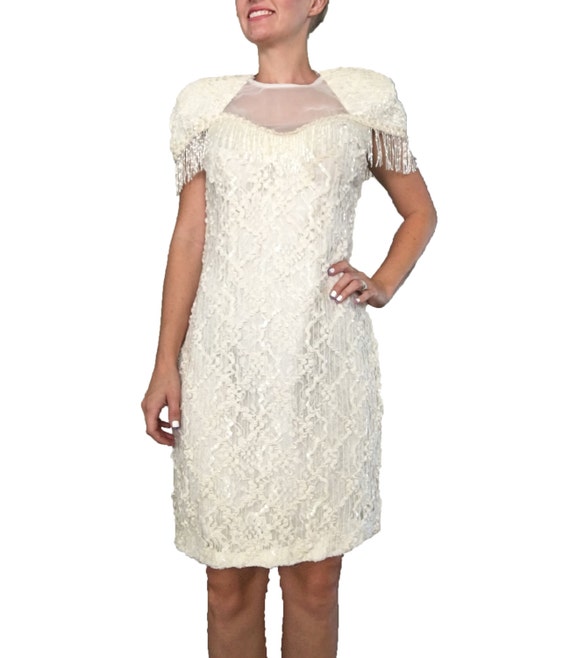 white fringe sequin dress