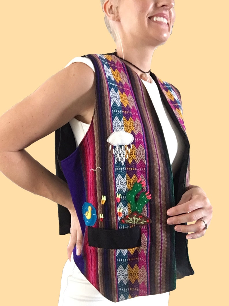 Cactus Embroidered Vest Boho Chic Vest Aztec Vest Hand Embroidered Vest Smiling Sunshine Striped Vest Unique Vest Aztec Top