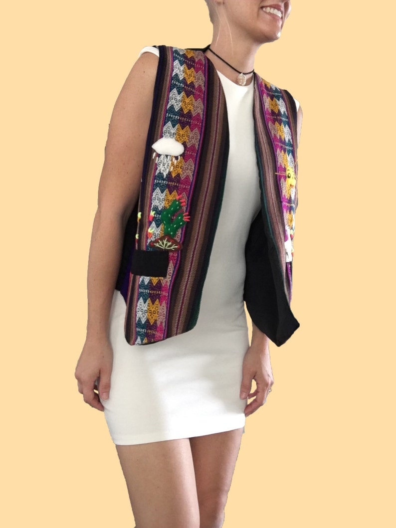 Cactus Embroidered Vest Boho Chic Vest Aztec Vest Hand Embroidered Vest Smiling Sunshine Striped Vest Unique Vest Aztec Top