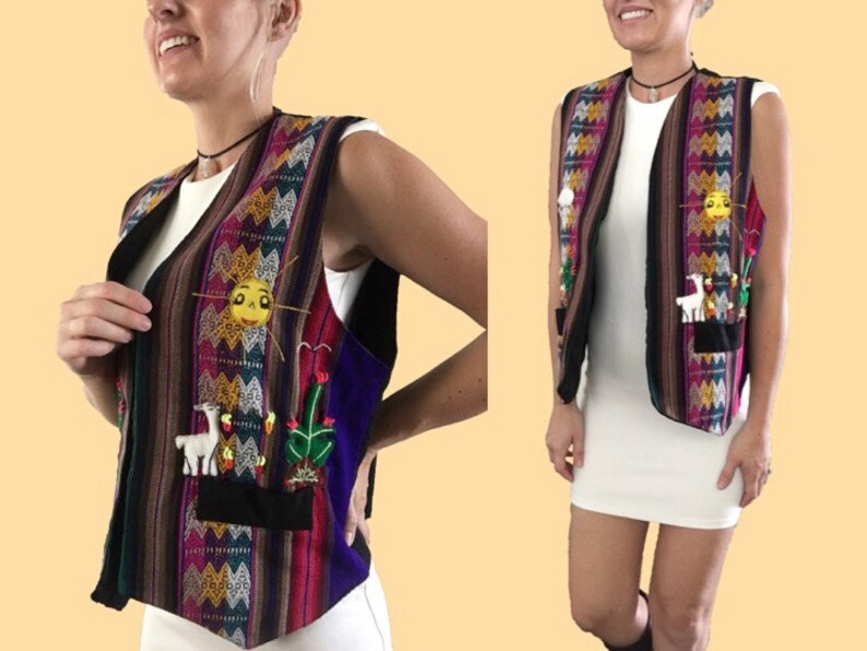 Cactus Embroidered Vest Boho Chic Vest Aztec Vest Hand Embroidered Vest Smiling Sunshine Striped Vest Unique Vest Aztec Top